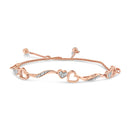 14K Rose Gold Plated .925 Sterling Silver 1/10 Cttw Diamond Wave and Hearts 4â€-10†Adjustable Bolo Bracelet (I-J Color, I3 Clarity)