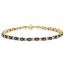18K Yellow Gold 3/4 Cttw Diamond and 5 1/3 Cttw Oval Blue Sapphire Alternating Link Bracelet (G-H Color, VS1-VS2 Clarity) - 7.25" Inches