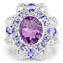 3.13 Carat Genuine Amethyst and Tanzanite .925 Sterling Silver Ring