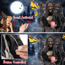 6ft Halloween Animatronics Standing Witch with Light Up Eyes and Magical Ball