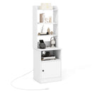 6-Tier Bookshelf Nightstand with Charging Station and Cabinet