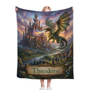 Personalized Dragon Blanket with Name - Custom Fantasy Castle and Dragon Fleece Throw for Boys, Girls, Kids and Dragon Lovers
