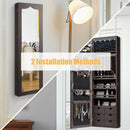 5 LEDs Lockable Mirror Jewelry Cabinet Armoire with 6 Drawers-Brown