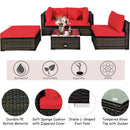 5 Pcs Outdoor Patio Rattan Furniture Set Sectional Conversation with Navy Cushions-Turquoise