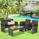 4 Pieces Patio Rattan Furniture Set with Glass Table and Loveseat-Gray