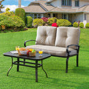 2 Pieces Patio Loveseat Bench Table Furniture Set with Cushioned Chair-Blue