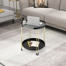 2-Tier Round Side Table with Removable Tray and Metal Frame for Small Space-Golden
