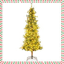 6/7/8 Feet Artificial Christmas Tree Pre-lit Hinged Xmas Tree with Warm White LED Lights and Pine Cones