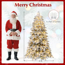 6/7 Feet Artificial Snow-flocked Christmas Tree Pre-lit Hinged Xmas Tree with 130 Twinkle Balls