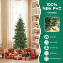 6/7/8 Feet Artificial Christmas Tree Pre-lit Hinged Xmas Tree with Warm White LED Lights and Pine Cones