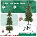 6/7/8 Feet Artificial Christmas Tree Pre-lit Hinged Xmas Tree with Warm White LED Lights and Pine Cones