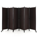 6 Panel Rolling Room Divider on Wheels - 5.7 Feet Tall