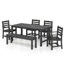 6 Pieces Patio Dining Bench Set Outdoor HDPE Weather Resistant Table and Chairs Set