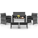 6 Pieces Patio Furniture Set Outdoor Sectional Conversation PE Rattan Sofa Set