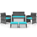 6 Pieces Patio Furniture Set Outdoor Sectional Conversation PE Rattan Sofa Set