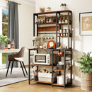 6-Tier Bakers Rack with Power Outlet Stand Wooden Open Shelves