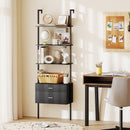 6-Tier Ladder Bookcase with 2 Drawers and Metal Frame-Black