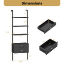 6-Tier Ladder Bookcase with 2 Drawers and Metal Frame-Black
