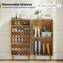 6-Tier Modern Freestanding Wooden Shoe Cabinet with Doors and Removable Shelves-Oak