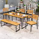 6 Pieces Outdoor Acacia Wood Dining Set with Bench and 2 Inches Umbrella Hole
