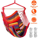 Hammock Hanging Chair Canvas Porch Patio Swing Seat Portable Camping Rope Seat Wooden Stick Hammock Chair with 2 Pillows 265LBS Load-bearing
