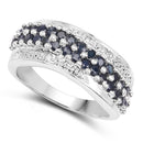 1.21 Carat Genuine Blue Sapphire and White Diamond .925 Sterling Silver Ring