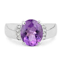 3.32 Carat Genuine Amethyst and White Topaz .925 Sterling Silver Ring