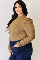 Basic Bae Full Size Ribbed Mock Neck Puff Sleeve T-Shirt