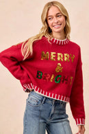 BiBi Christmas Theme Sequin Lattering Sweater