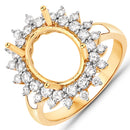 0.79 Carat Genuine White Diamond 14K Yellow Gold Semi Mount Ring - holds 11x9mm Oval Gemstone