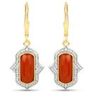 3.93 Carat Genuine Red Coral and White Diamond .925 Sterling Silver Earrings