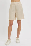 RISEN High Rise Pleated Front Shorts