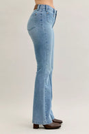 Judy Blue Full Size Mid Rise Bootcut Jeans with Contrast Wash & Front Patch Pockets Plus Size