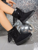 Sequin Fringe Suede Winter Boots