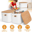 2Pcs Storage Bins with Bamboo Lids Stackable Plastic Storage Container with Handle Storage Box Accessories Holder for Bedroom Kitchen Shelf Closet