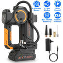 140W 150PSI 21V Battery Powered Tire Inflator Cordless Air Pump Digital Air Compressor with LED Light for Cars Motorcycles Bicycles Balls