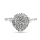 10K White Gold 1/2 Cttw Round & Baguette Cut Diamond Pear Shaped Domed Pavé Cluster with Halo Cocktail Ring (H-I Color, SI1-SI2 Clarity) - Size 5