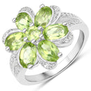 8.04 Carat Genuine Peridot and White Topaz .925 Sterling Silver 3 Piece Jewelry Set (Ring, Earrings, and Pendant w/ Chain)