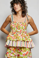 POL Floral Smocked Ruffled Cami with Tie Shoulder Straps