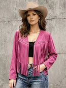 Womens Solid-Color Rivet-Embellished Long-Sleeve Cardigan Coat