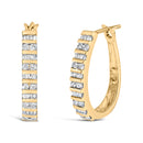 10K White Gold 1.0 Cttw Alternating Diamond "U" Hoop Earrings (I-J Color, I2-I3 Clarity)