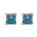 14K White Gold 1.0 Cttw Princess Cut Lab Grown Blue Diamond Solitaire Stud Earrings