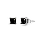 14K White Gold 1/2 Cttw Princess-Cut Treated Black Diamond Classic 4-Prong Stud Earrings with Push Backs (Fancy Color-Enhanced, I2-I3 Clarity)