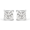 14K White Gold 1 1/2 Cttw Clarity Enhanced Princess Cut Diamond Solitaire Stud Earrings (I-J Color, I1-I2 Clarity)
