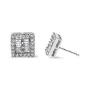 14K White Gold 1 cttw Round and Baguette Diamond Stud Earrings (H-I, SI1-SI2)