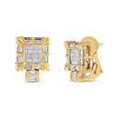 14K Yellow Gold 7/8 Cttw Princess and Baguette-Cut Diamond Square Framed Huggie Hoop Omega Earrings (H-I Color, SI1-SI2 Clarity)