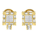 14K Yellow Gold 7/8 Cttw Princess and Baguette-Cut Diamond Square Framed Huggie Hoop Omega Earrings (H-I Color, SI1-SI2 Clarity)