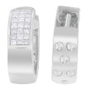 14K White Gold 1 1/8 cttw Princess and Round Cut Diamond Huggie Earrings (H-I, VS1-VS2)