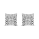 18K White Gold 1.00 Cttw Round and Princess-Cut Diamond Halo Square Stud Earring (G-H Color, SI1-SI2 Clarity)