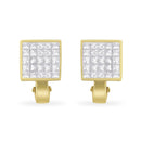 14K Yellow Gold 3-1/5 Cttw Princess Cut Diamond ¾ Square Invisible Set Grid Huggy Style Omega Back Stud Earrings (G-H Color, VS1-VS2 Clarity)